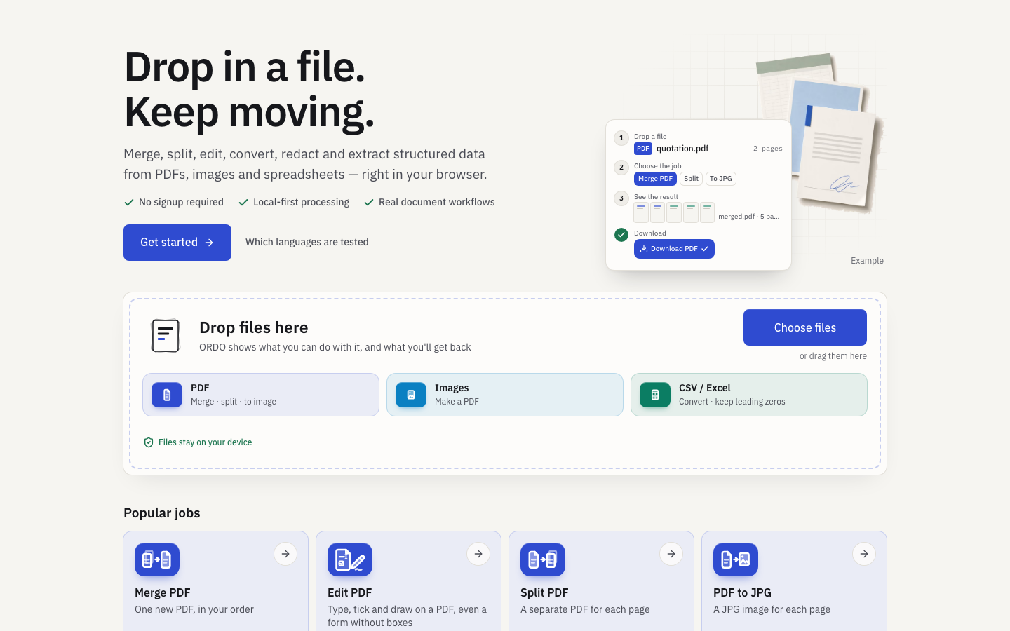 Global homepage and local document workspace
